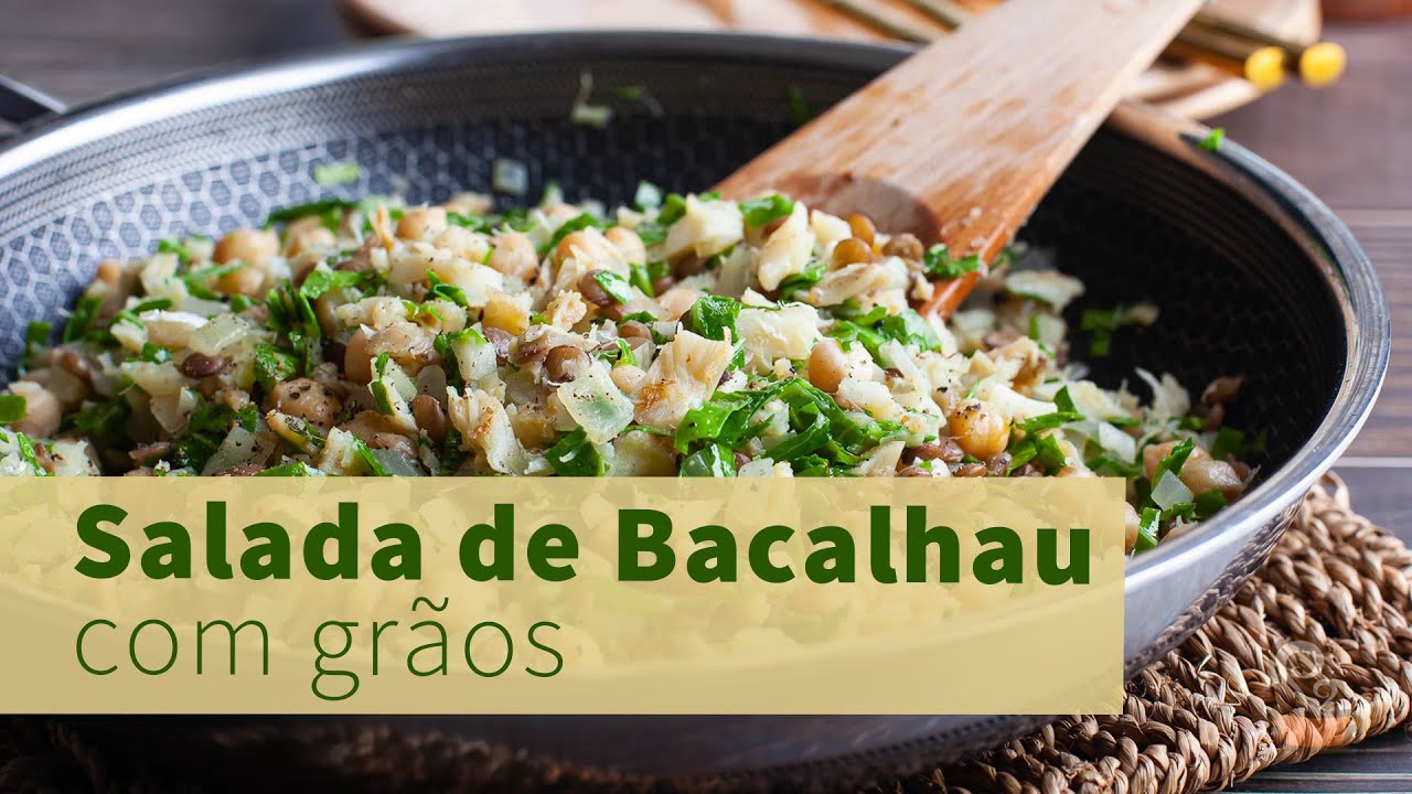 Receita saudável e deliciosa - salada de bacalhau com grãos fácil de fazer!