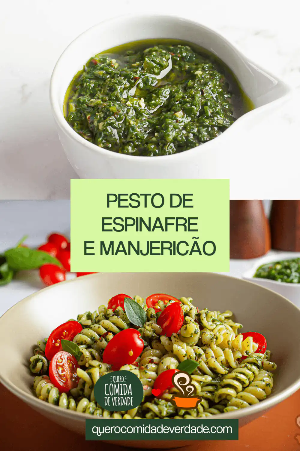 Pesto de espinafre com manjericão - Quero Comida de Verdade - Alimentação Saudável Pesto de espinafre com manjericão - Quero Comida de Verdade - Alimentação Saudável